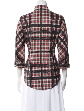 Burberry Brit Plaid Print Three-Quarter Sleeve Button-Up Top