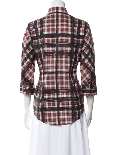 Burberry Brit Plaid Print Three-Quarter Sleeve Button-Up Top