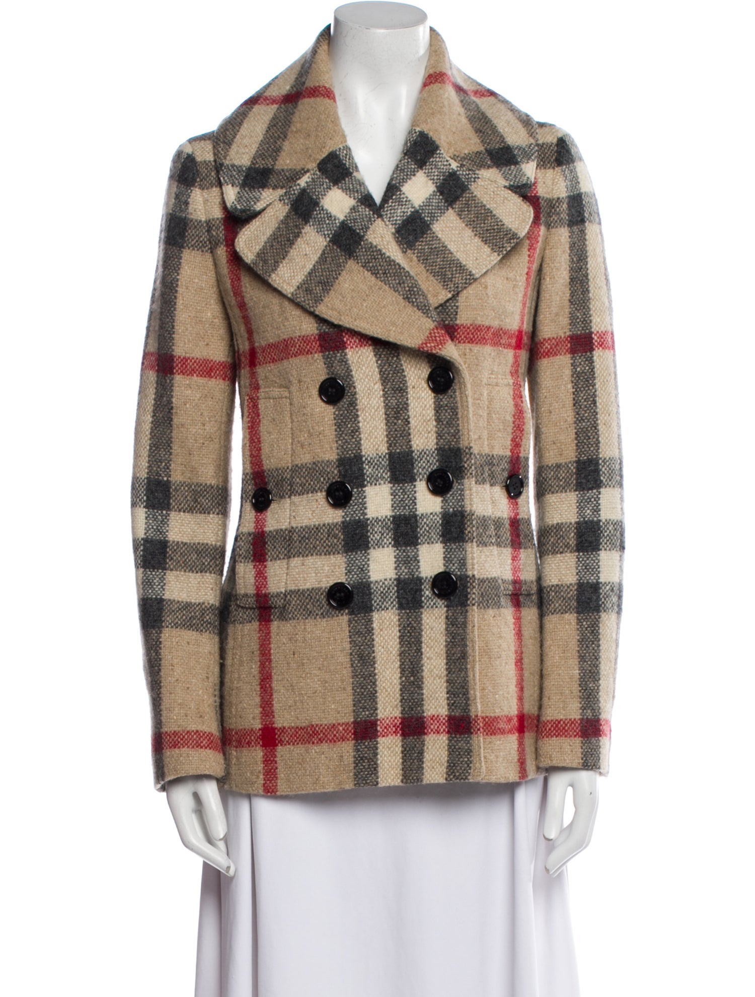 Burberry Brit Wool Plaid Print Coat