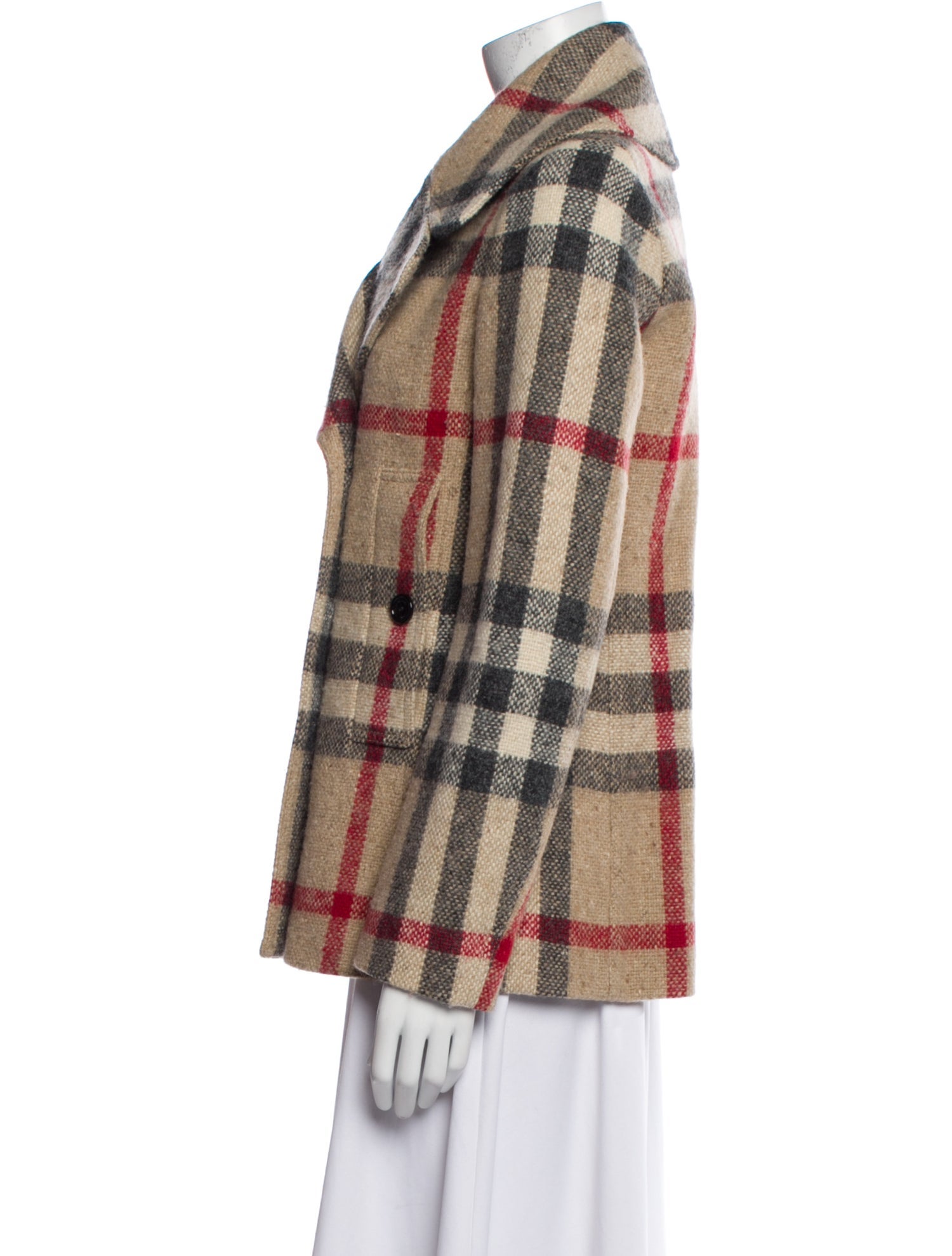 Burberry Brit Wool Plaid Print Coat