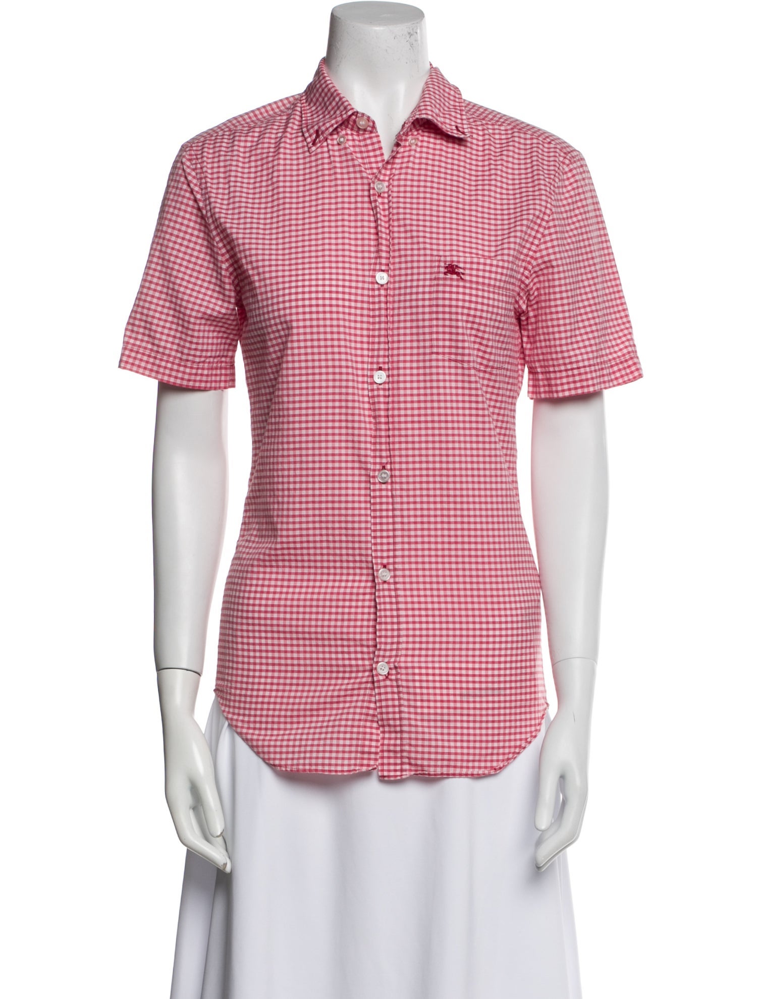 Burberry Brit Plaid Print Short Sleeve Button-Up Top
