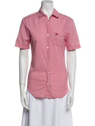 Burberry Brit Plaid Print Short Sleeve Button-Up Top
