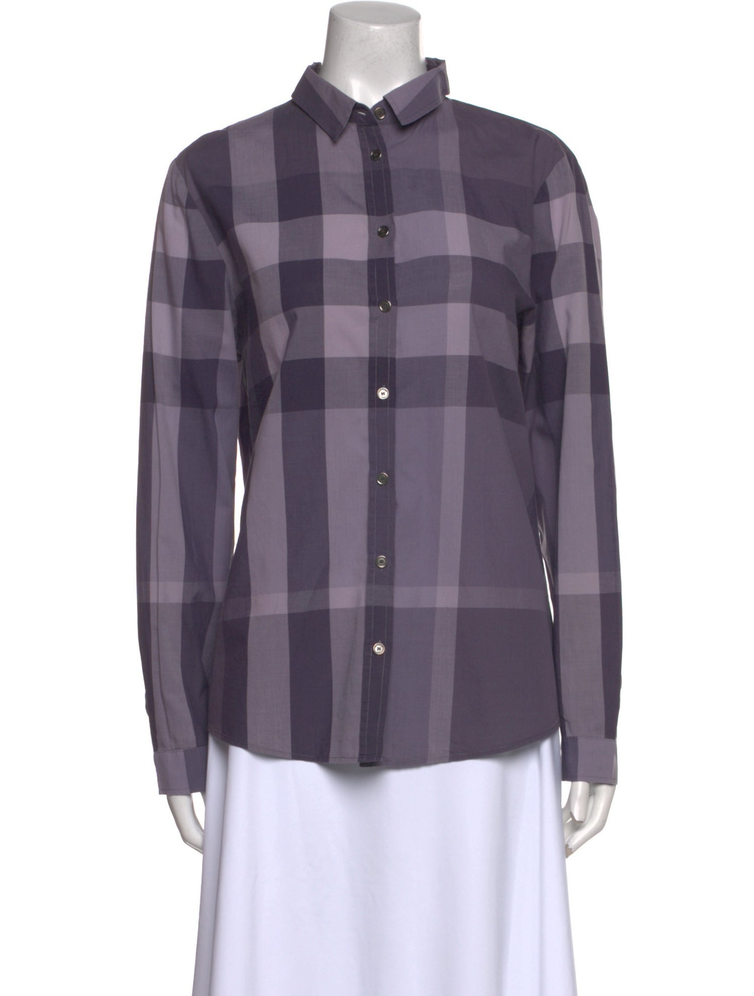 Burberry Brit Plaid Print Long Sleeve Button-Up Top