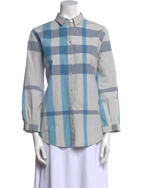 Burberry Brit Plaid Print Long Sleeve Button-Up Top