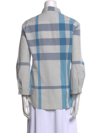 Burberry Brit Plaid Print Long Sleeve Button-Up Top