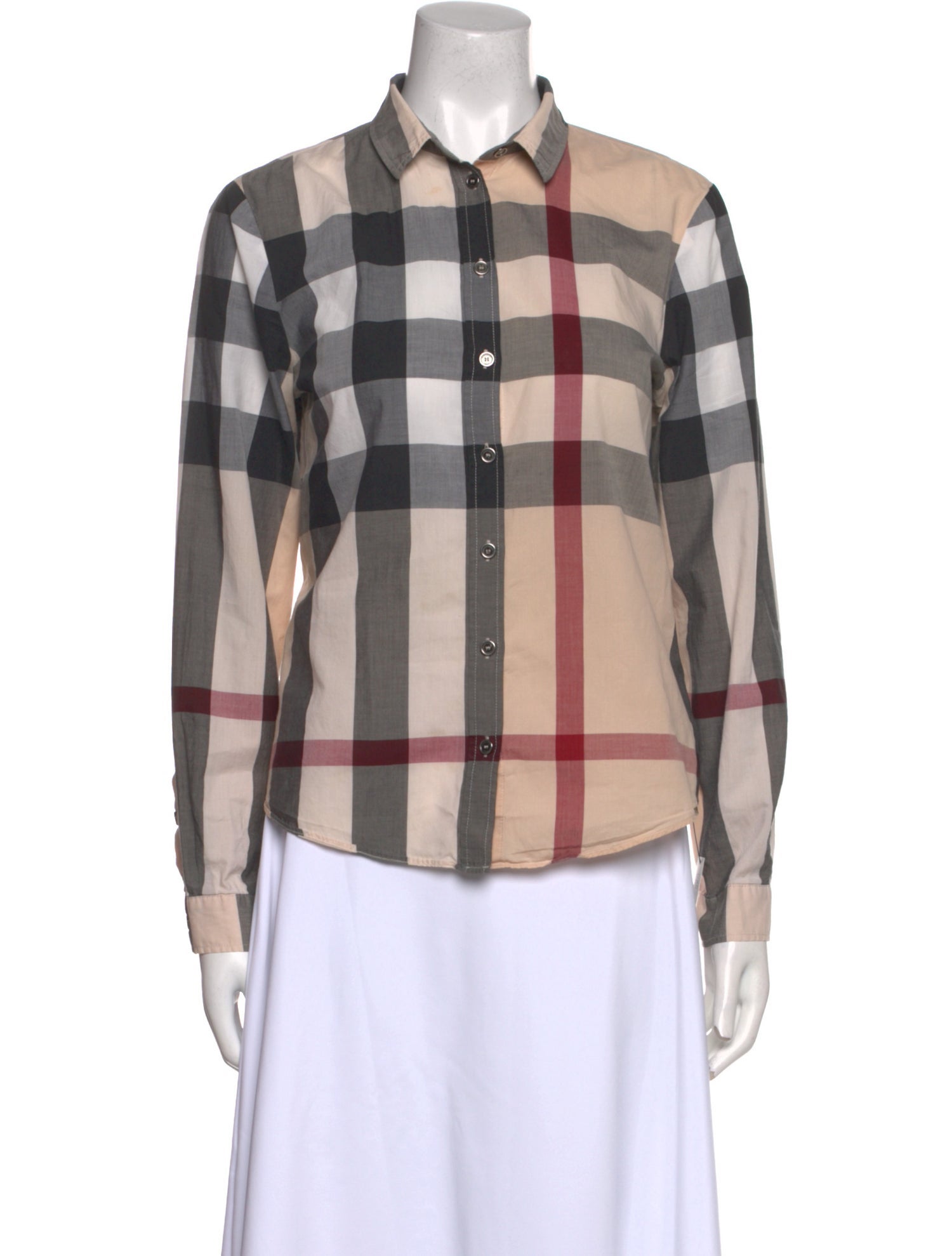 Burberry Brit Plaid Print Long Sleeve Button-Up Top