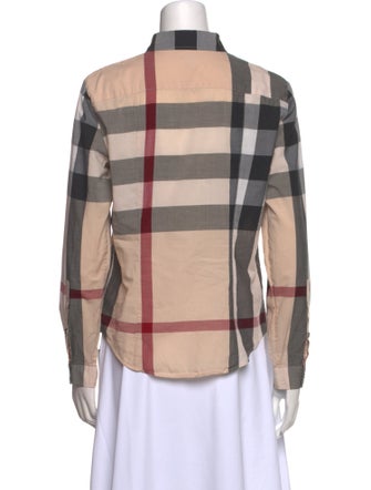 Burberry Brit Plaid Print Long Sleeve Button-Up Top