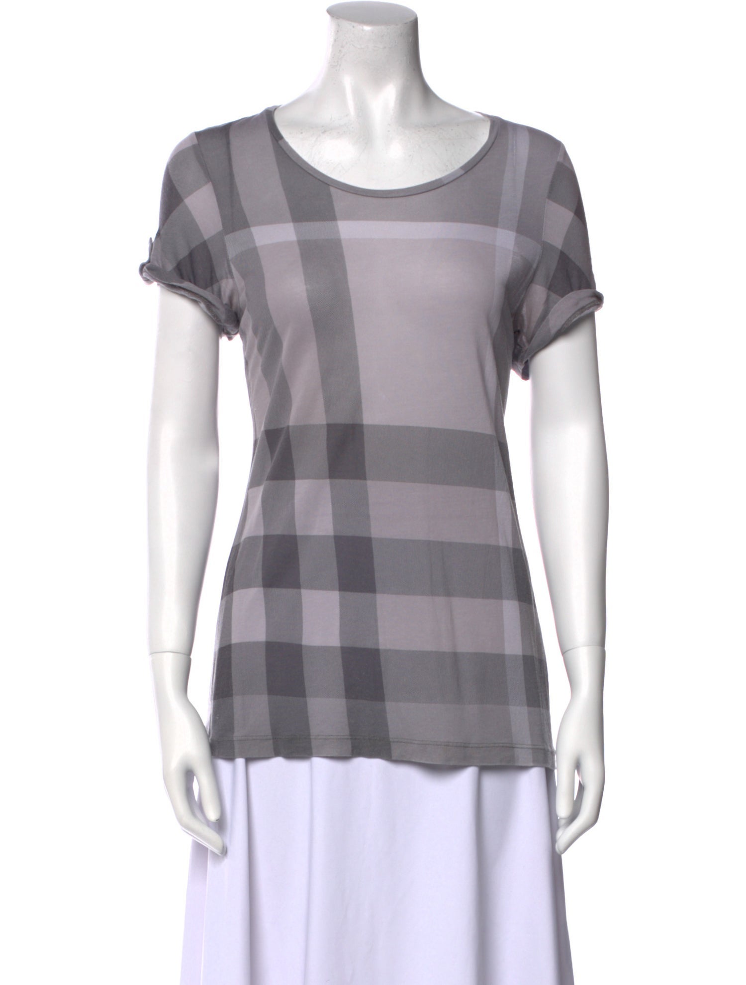 Burberry Brit Plaid Print Scoop Neck T-Shirt