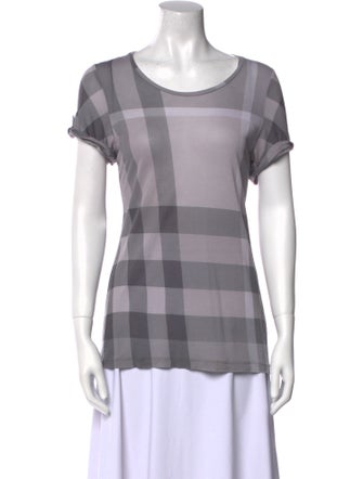 Burberry Brit Plaid Print Scoop Neck T-Shirt