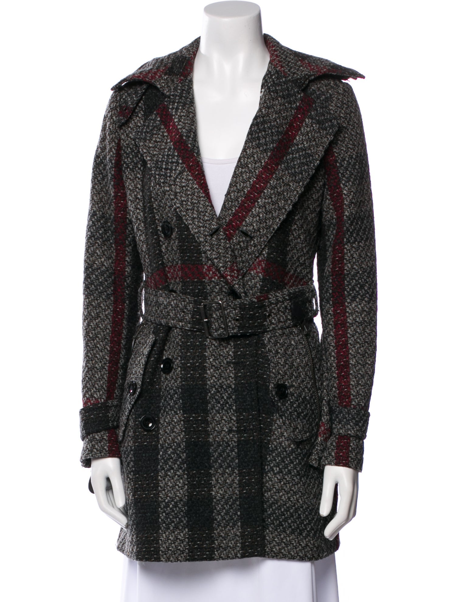 Burberry Brit Virgin Wool Plaid Print Coat