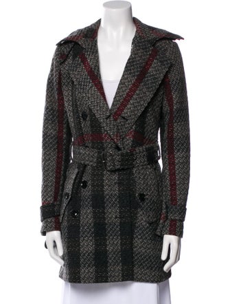 Burberry Brit Virgin Wool Plaid Print Coat