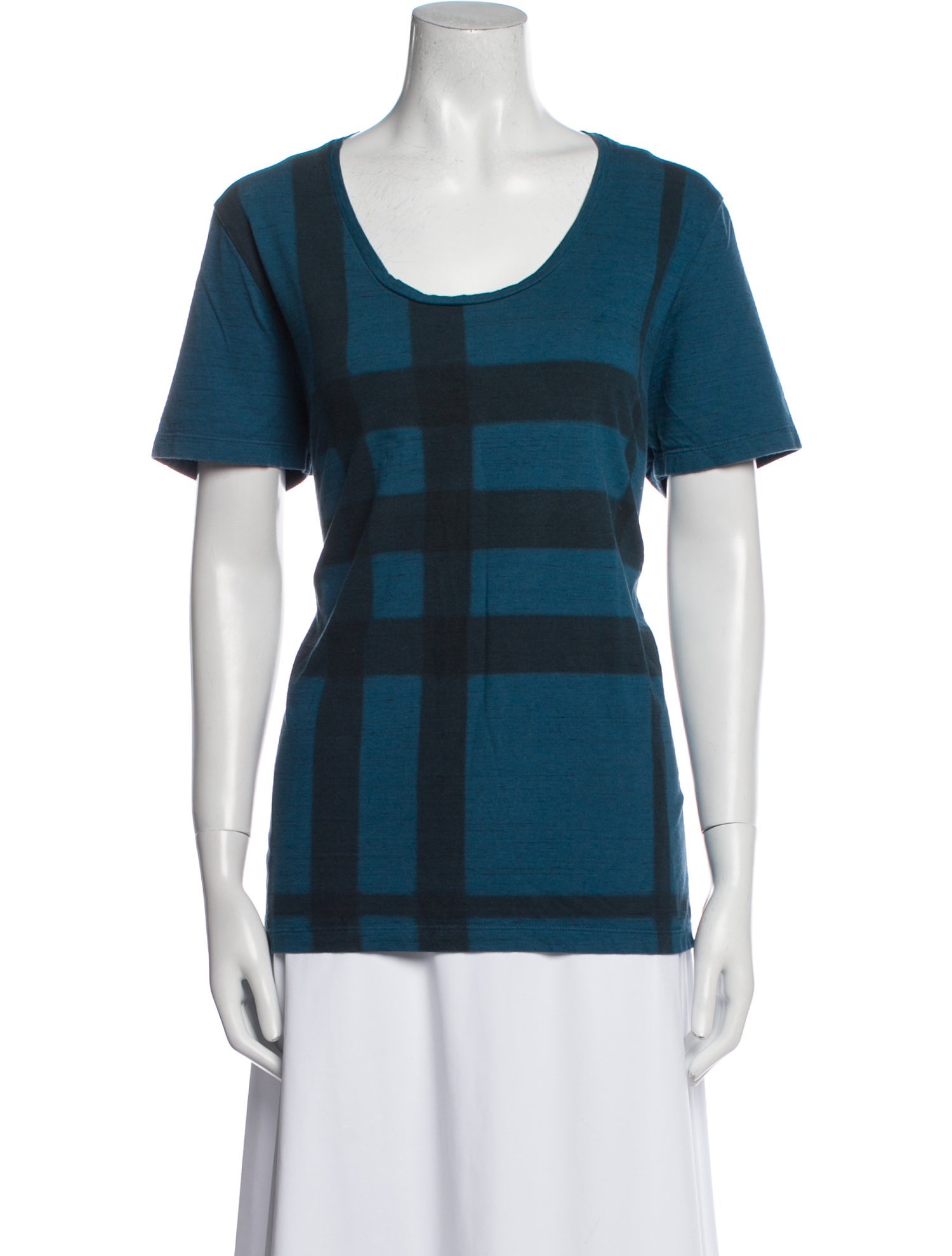 Burberry Brit Plaid Print Scoop Neck T-Shirt