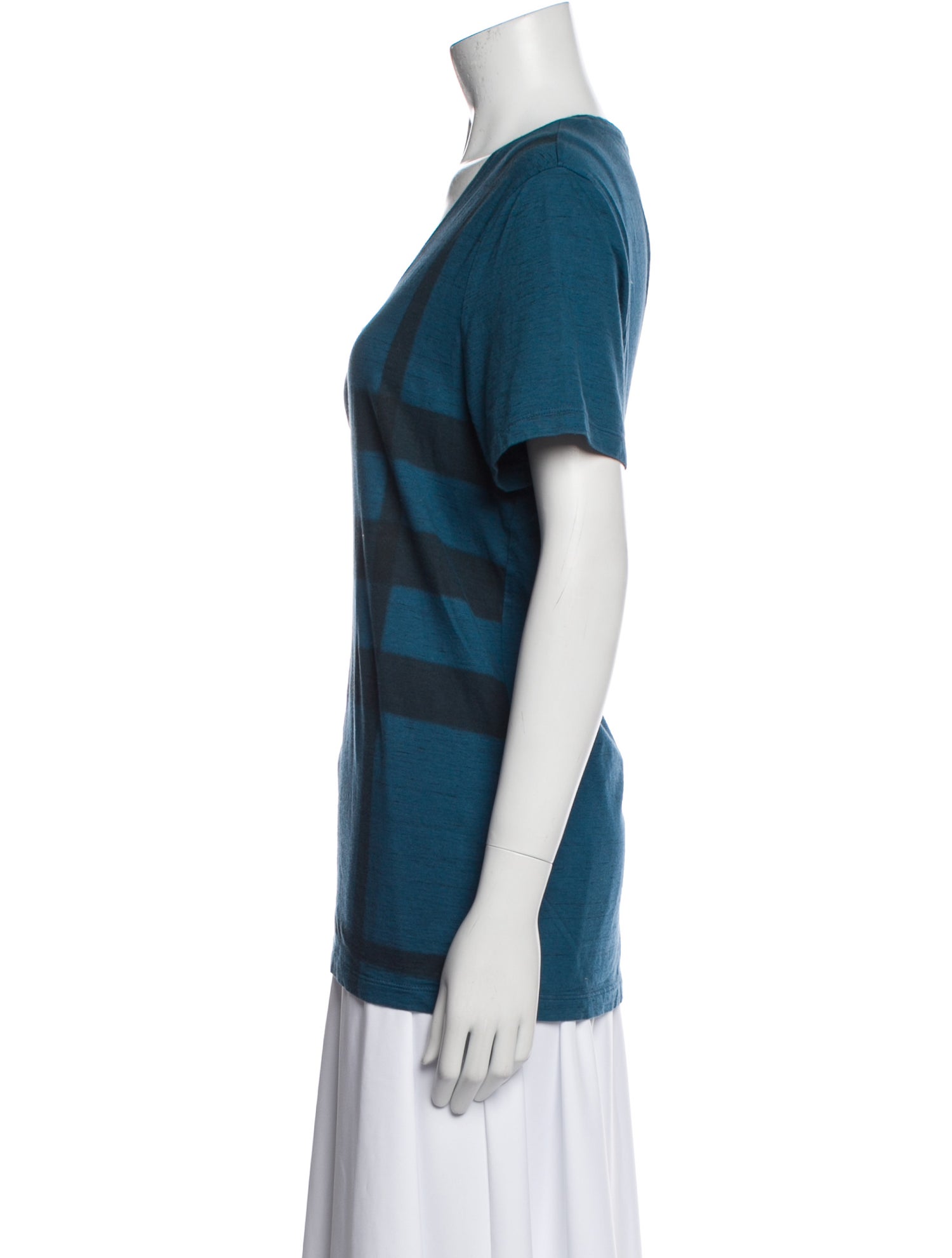 Burberry Brit Plaid Print Scoop Neck T-Shirt