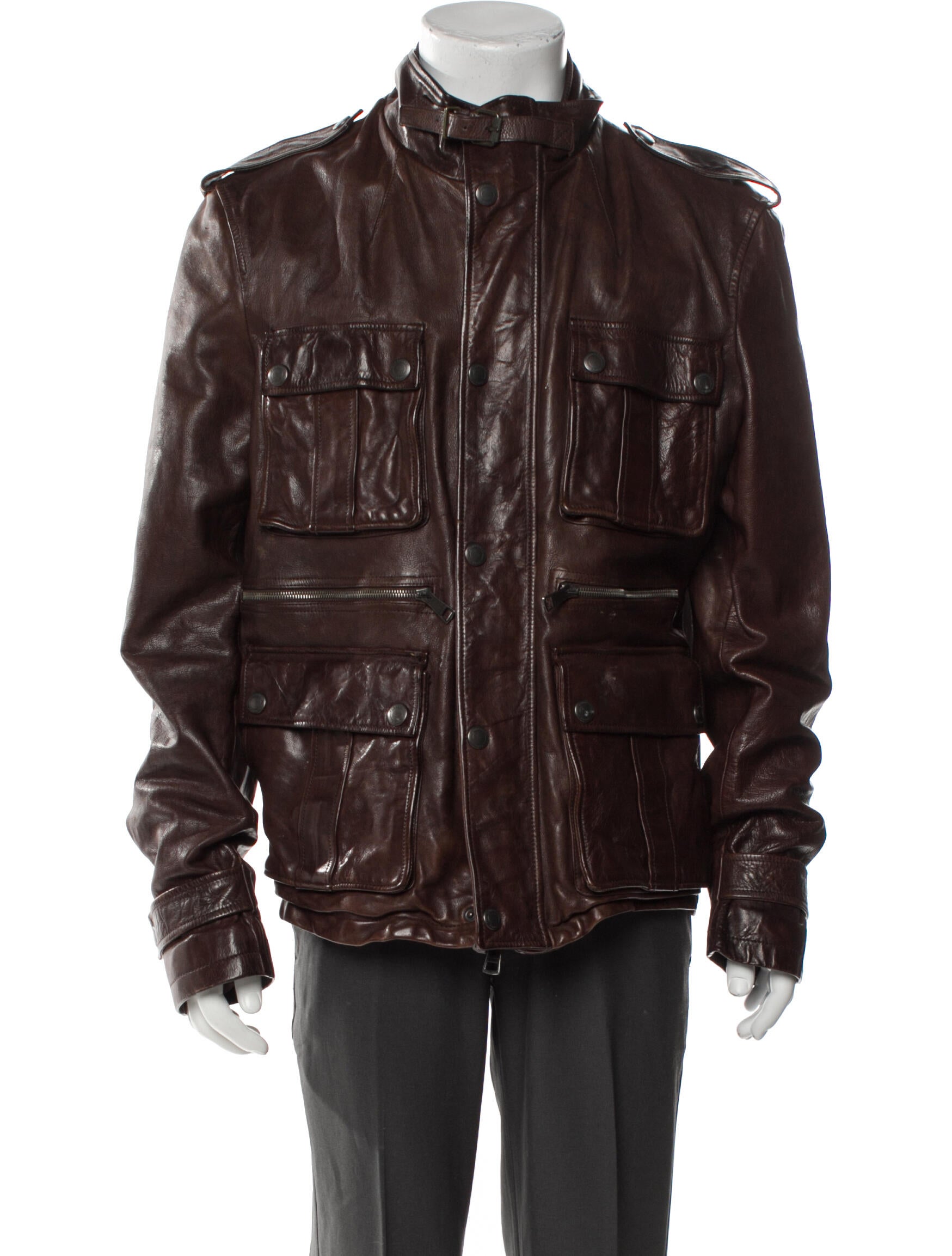 Burberry Brit Vintage Calf Leather Utility Jacket