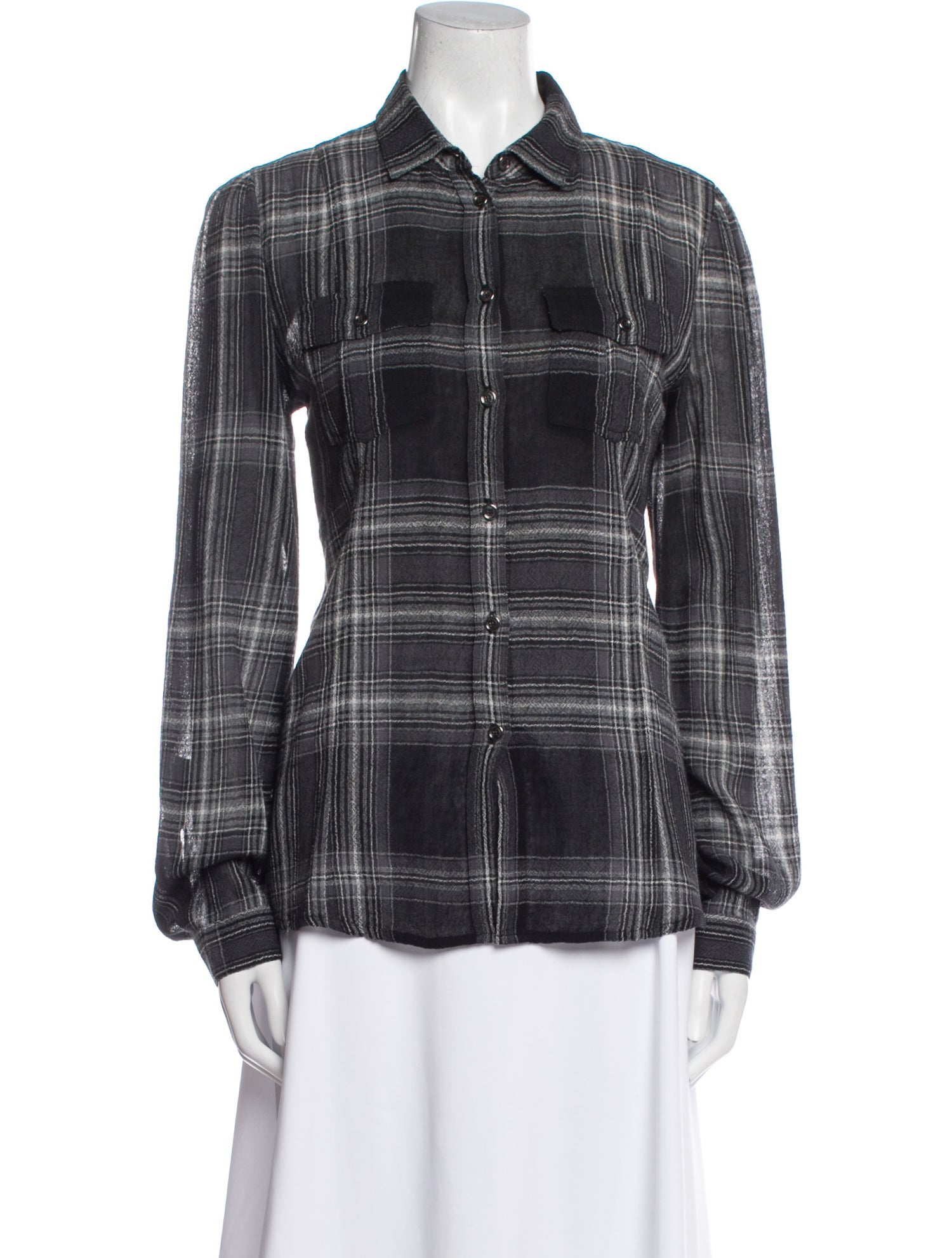 Burberry Brit Plaid Print Long Sleeve Button-Up Top