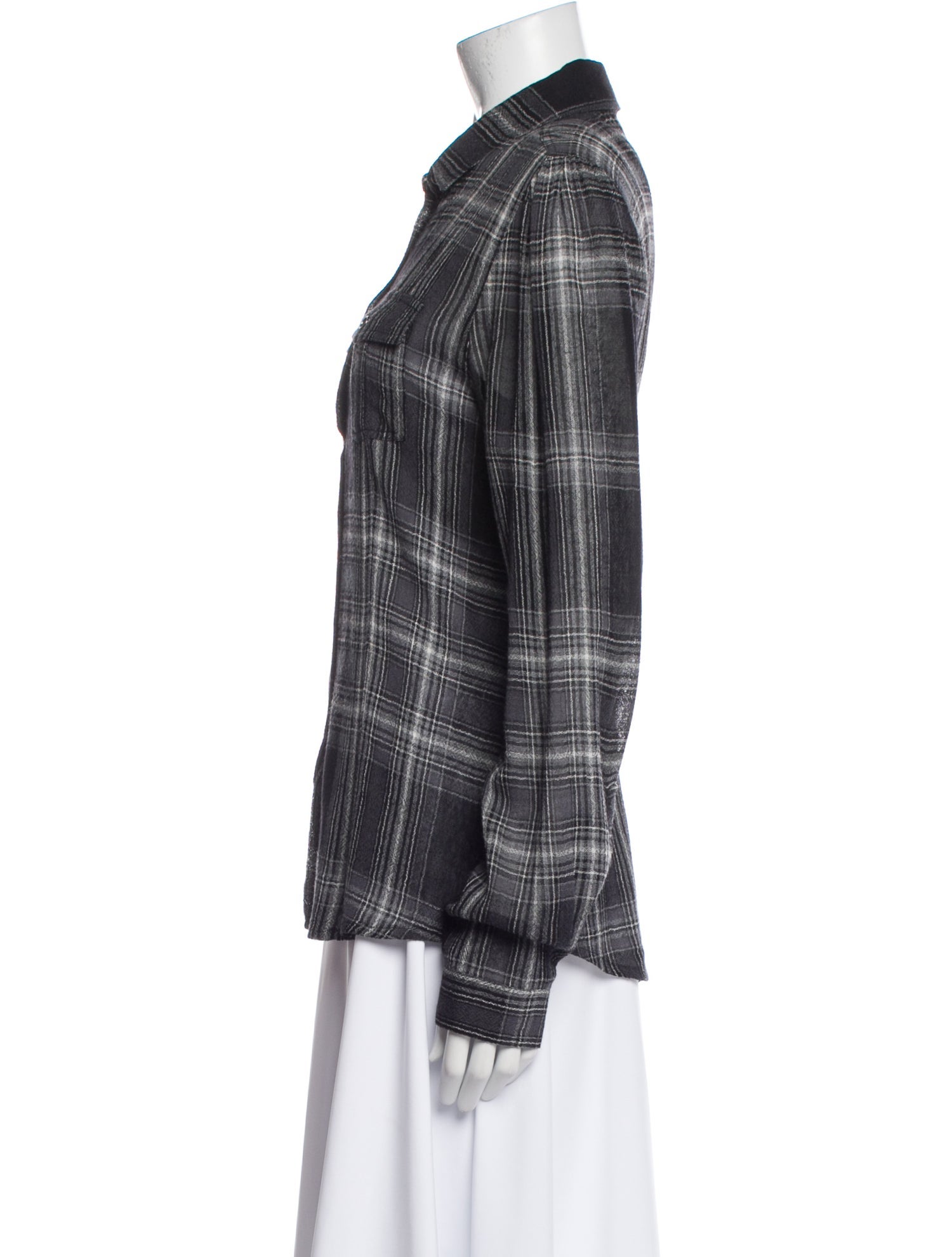 Burberry Brit Plaid Print Long Sleeve Button-Up Top