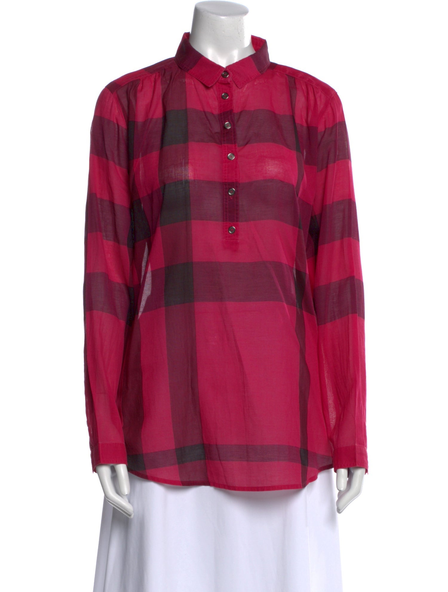 Burberry Brit Plaid Print Long Sleeve Button-Up Top