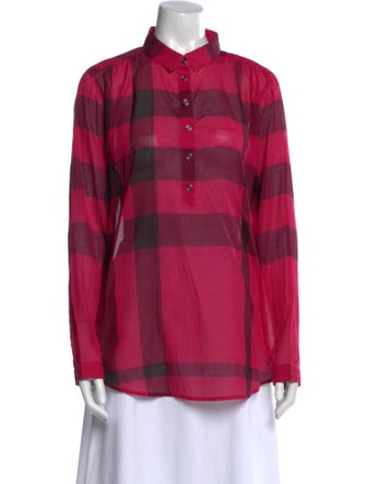 Burberry Brit Plaid Print Long Sleeve Button-Up Top