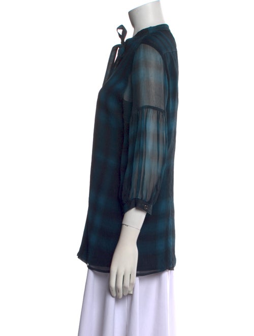 Burberry Brit Plaid Print Mock Neck Button-Up Top