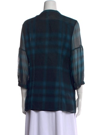 Burberry Brit Plaid Print Mock Neck Button-Up Top