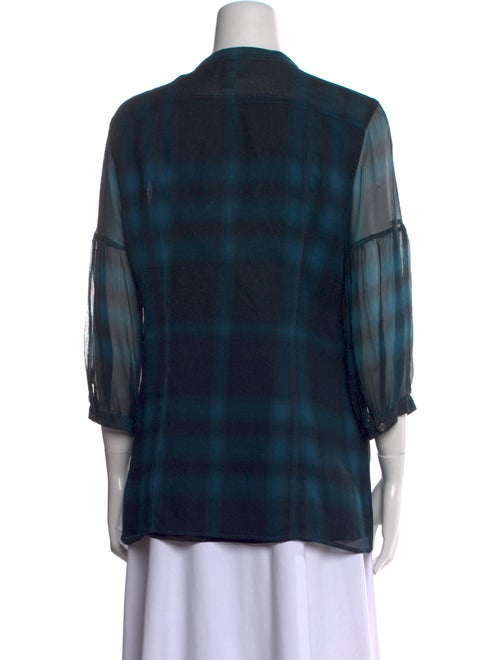 Burberry Brit Plaid Print Mock Neck Button-Up Top
