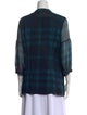 Burberry Brit Plaid Print Mock Neck Button-Up Top