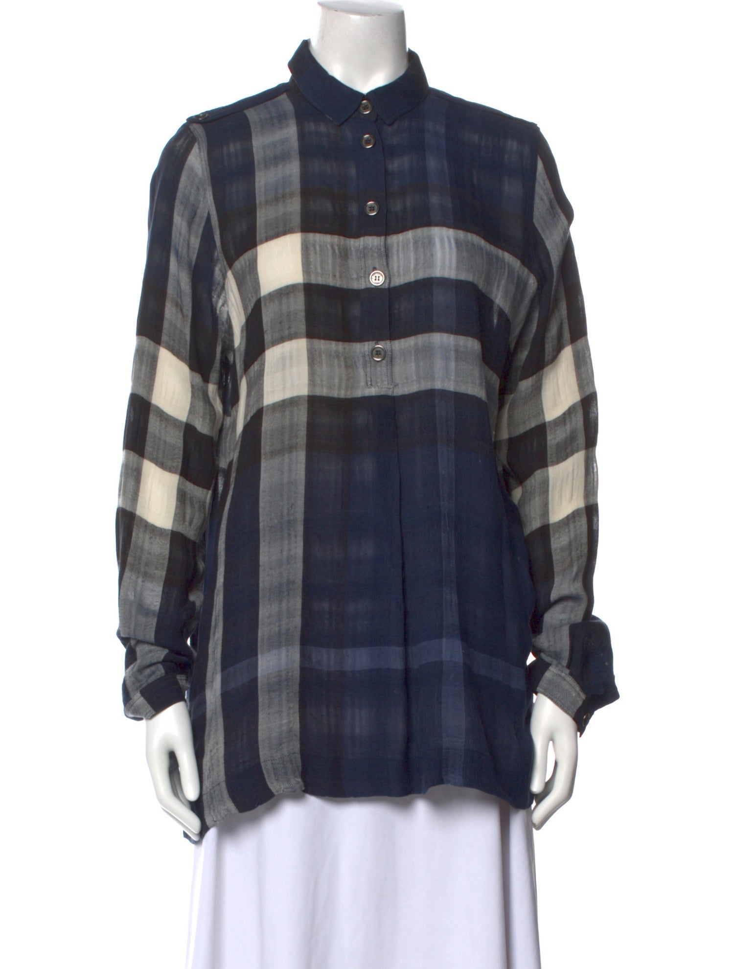 Burberry Brit Plaid Print Long Sleeve Button-Up Top