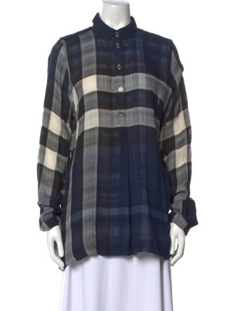 Burberry Brit Plaid Print Long Sleeve Button-Up Top
