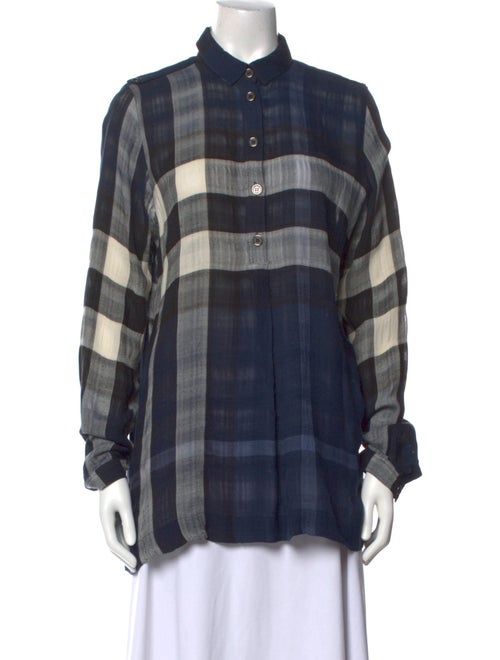 Burberry Brit Plaid Print Long Sleeve Button-Up Top