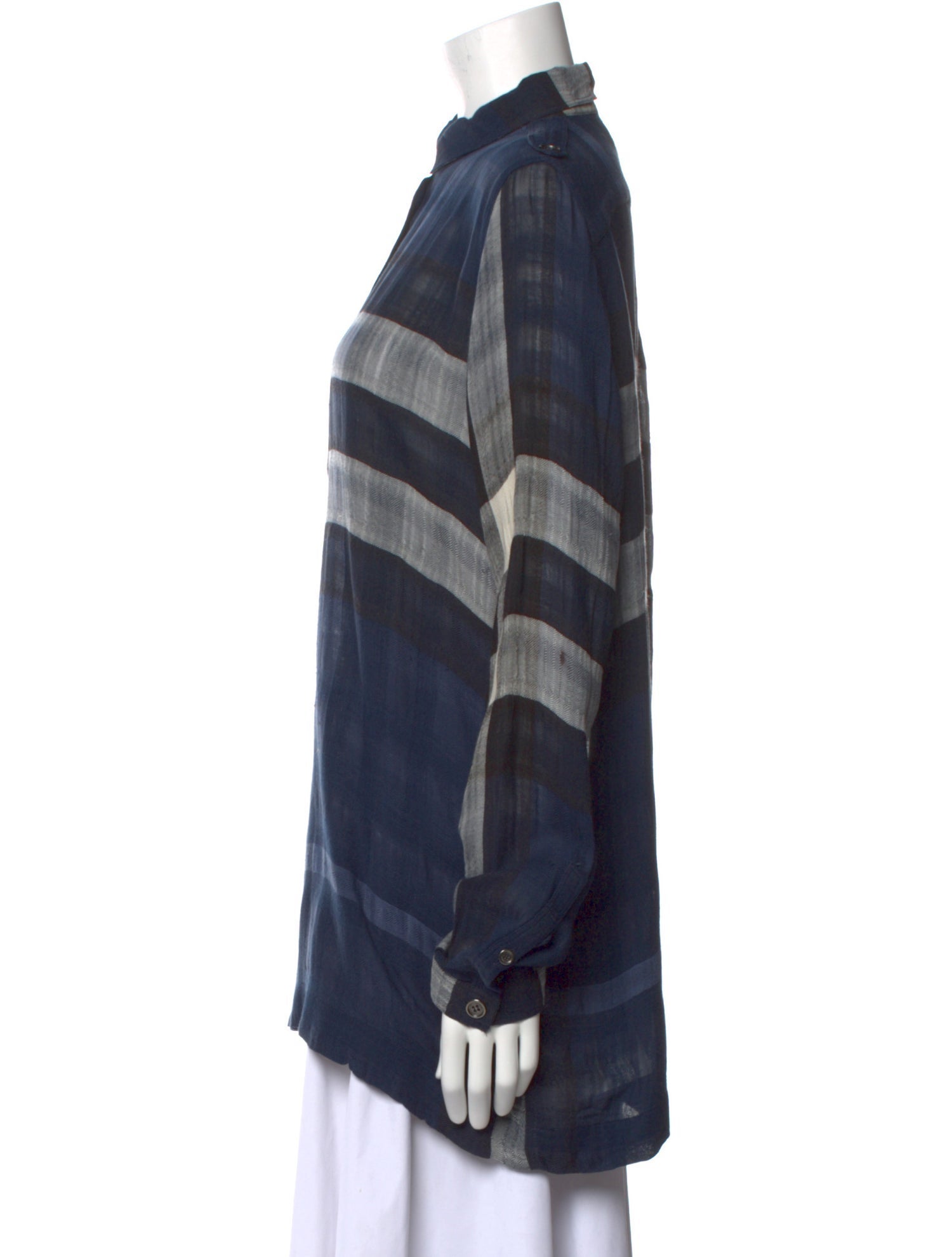 Burberry Brit Plaid Print Long Sleeve Button-Up Top