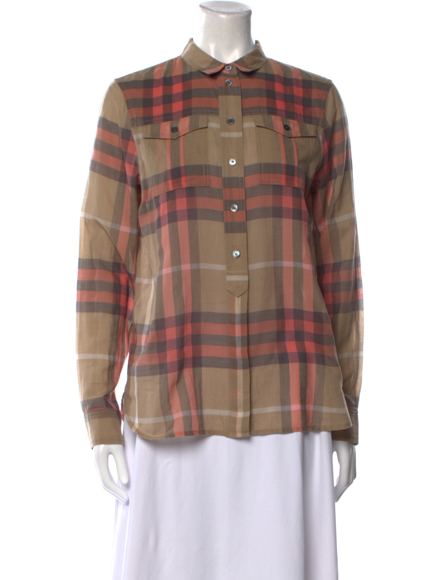 Burberry Brit Plaid Print Long Sleeve Button-Up Top