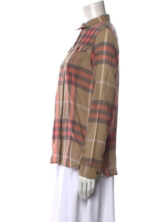 Burberry Brit Plaid Print Long Sleeve Button-Up Top
