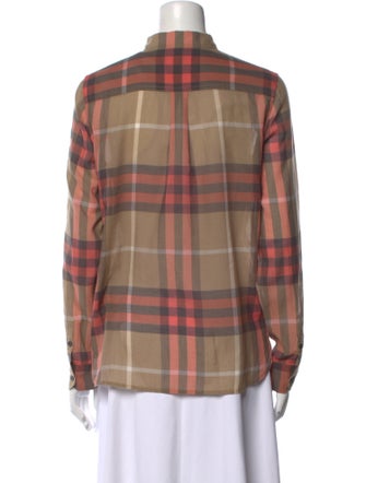 Burberry Brit Plaid Print Long Sleeve Button-Up Top