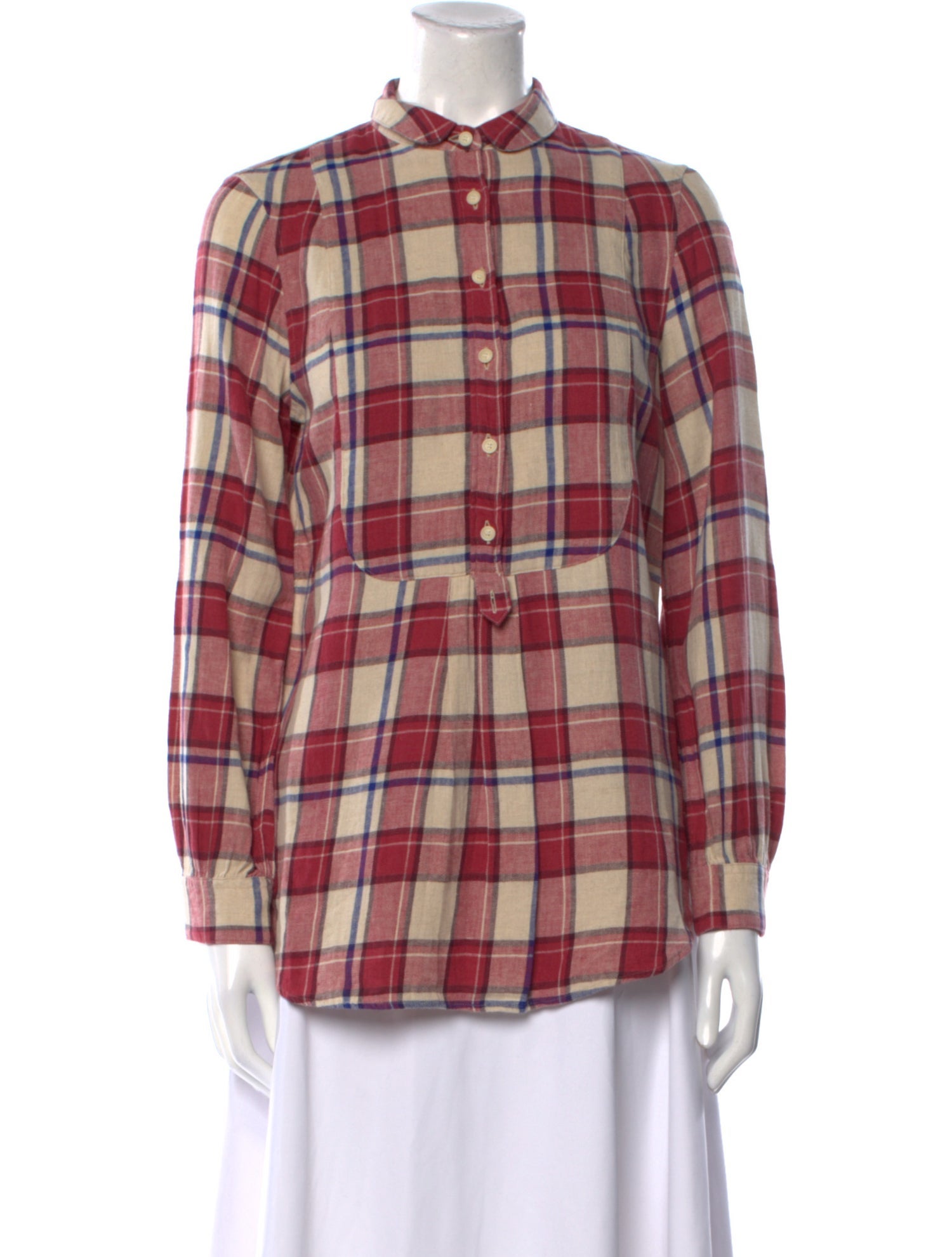 Burberry Brit Linen Plaid Print Button-Up Top