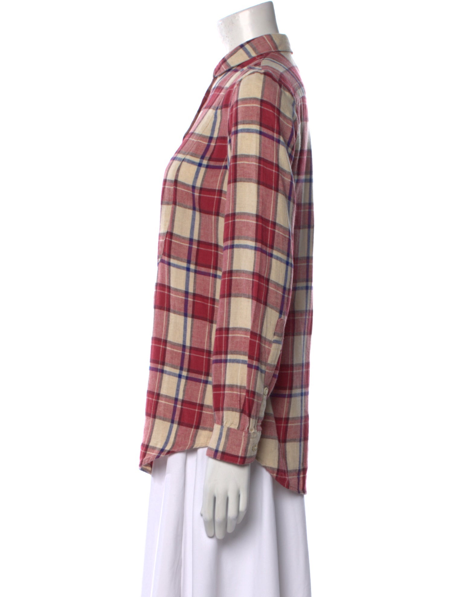 Burberry Brit Linen Plaid Print Button-Up Top