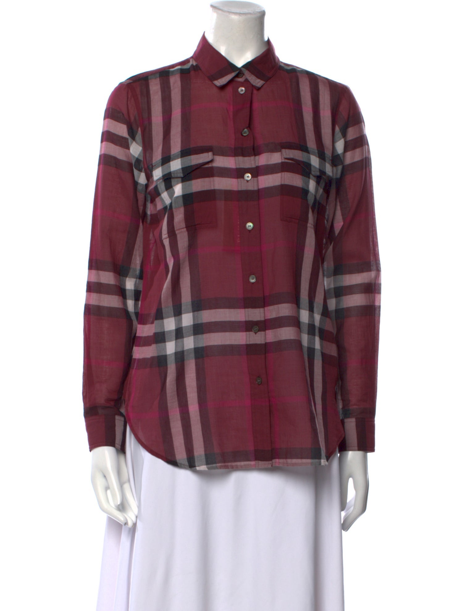 Burberry Brit Plaid Print Long Sleeve Button-Up Top w/ Tags