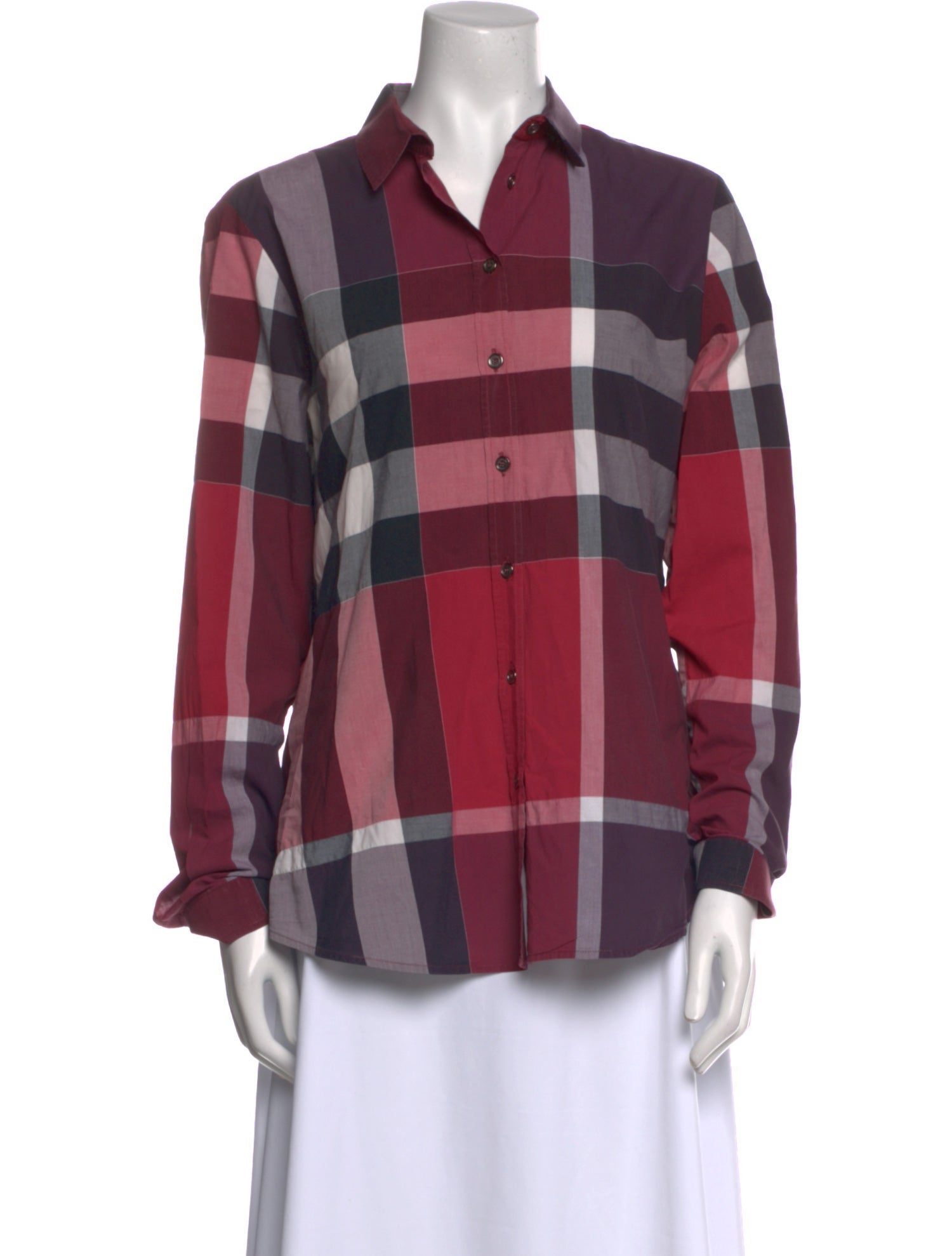 Burberry Brit Plaid Print Long Sleeve Button-Up Top