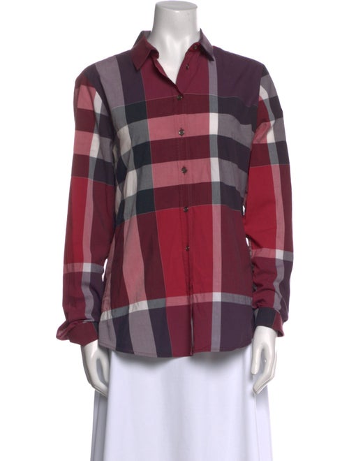 Burberry Brit Plaid Print Long Sleeve Button-Up Top