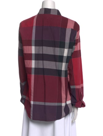 Burberry Brit Plaid Print Long Sleeve Button-Up Top