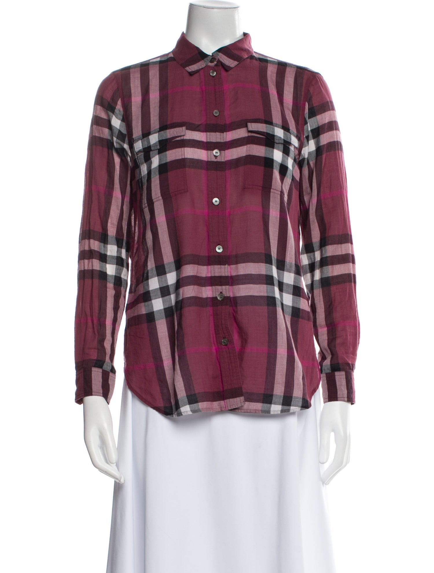Burberry Brit Plaid Print Long Sleeve Button-Up Top