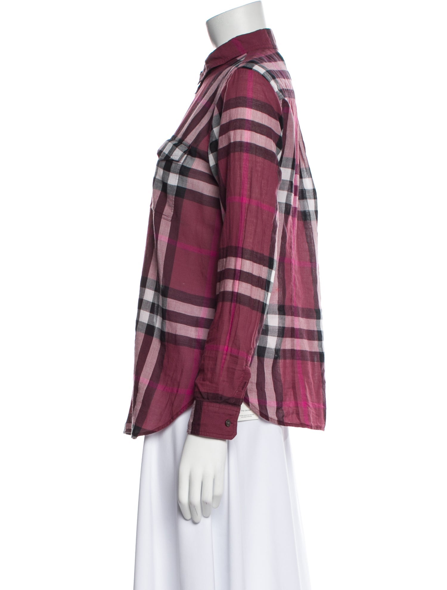 Burberry Brit Plaid Print Long Sleeve Button-Up Top