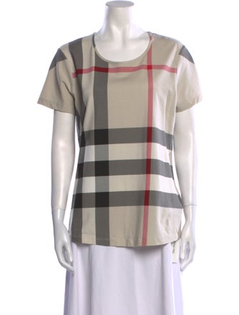 Burberry Brit Plaid Print Scoop Neck T-Shirt