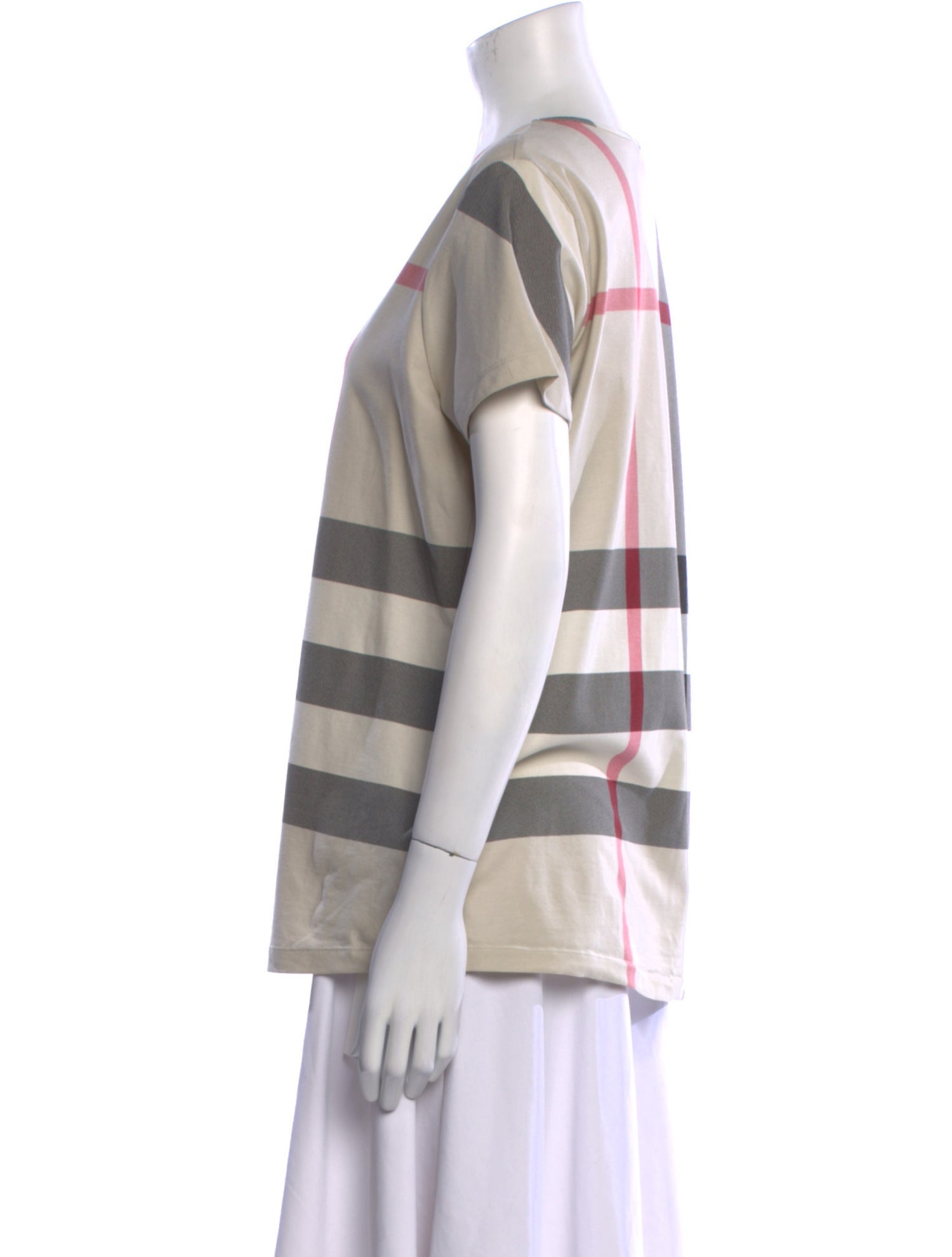 Burberry Brit Plaid Print Scoop Neck T-Shirt