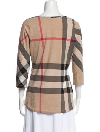 Burberry Brit Plaid Print Scoop Neck T-Shirt