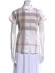 Burberry Brit Plaid Print Short Sleeve Button-Up Top