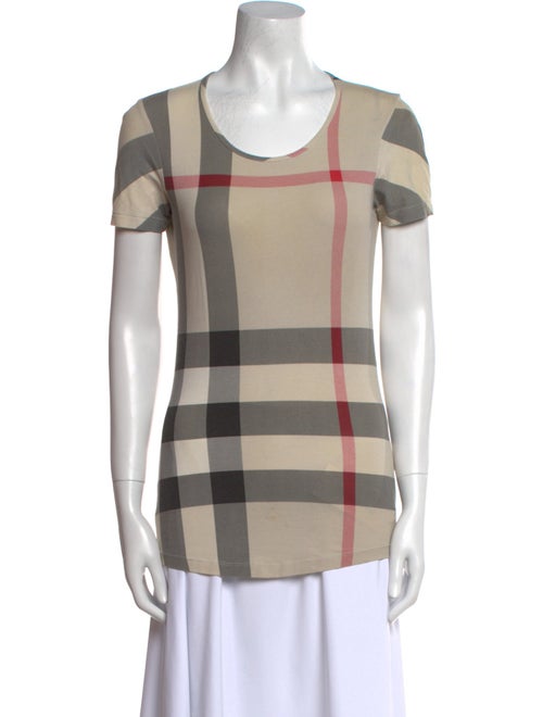 Burberry Brit Plaid Print Scoop Neck T-Shirt