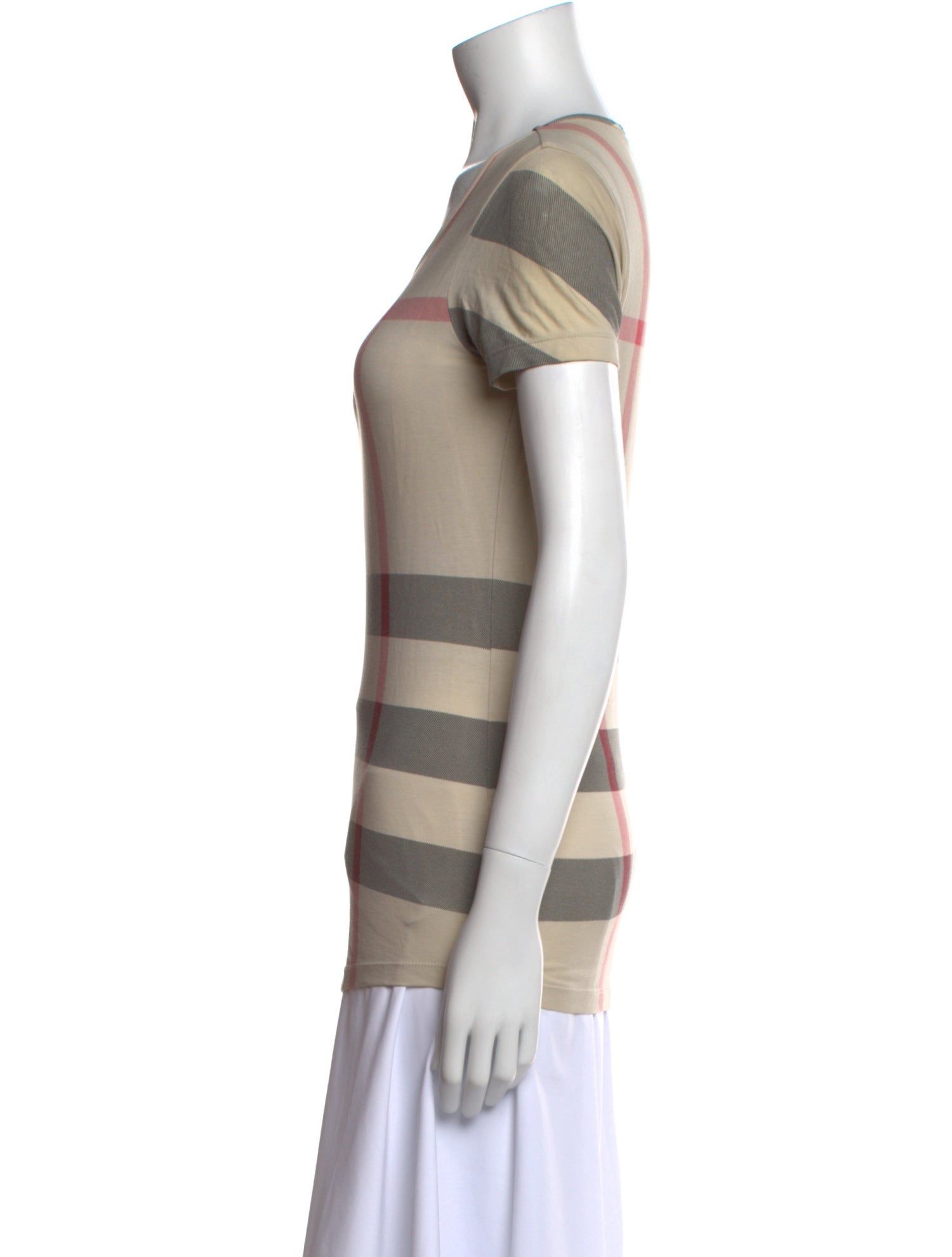 Burberry Brit Plaid Print Scoop Neck T-Shirt