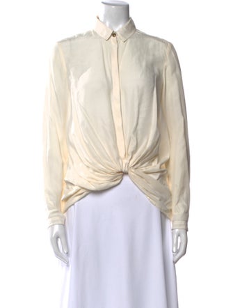 Burberry Brit Silk Long Sleeve Button-Up Top