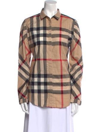 Burberry Brit Plaid Print Long Sleeve Button-Up Top