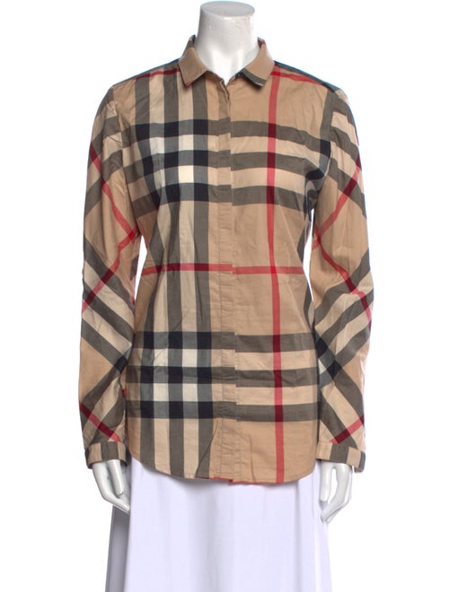 Burberry Brit Plaid Print Long Sleeve Button-Up Top